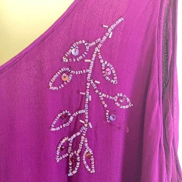 Vintage 80s Beaded Leaf Dress XXL - Picture 6 of 15